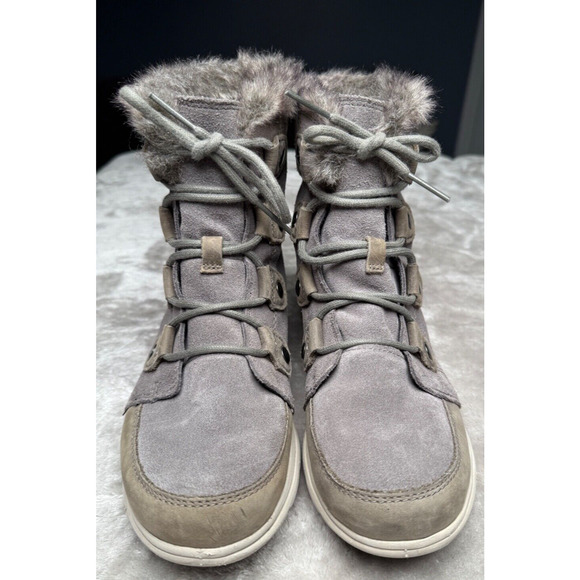 Sorel Explorer II Joan Gray Suede Faux Fur Waterproof Winter Boots Womens 8 - Picture 2 of 7